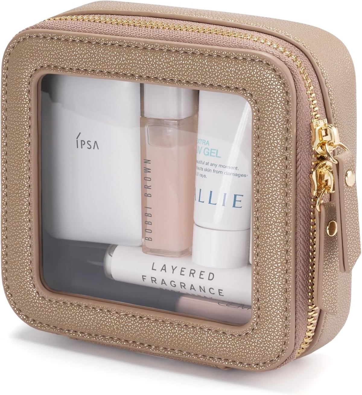 Popvibe Small Makeup Pouch Clear Makeup Bag for Purse Travel Mini Bag for Women for Essentials Cute Cosmetic Case Traveling Small Toiletry Bag Portable Mini Pouch for Car Organizer Bag Gold