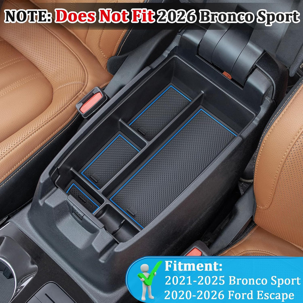 Blue Center Console Tray for 2020-2026 Ford Escape/2021-2025 Bronco Sport