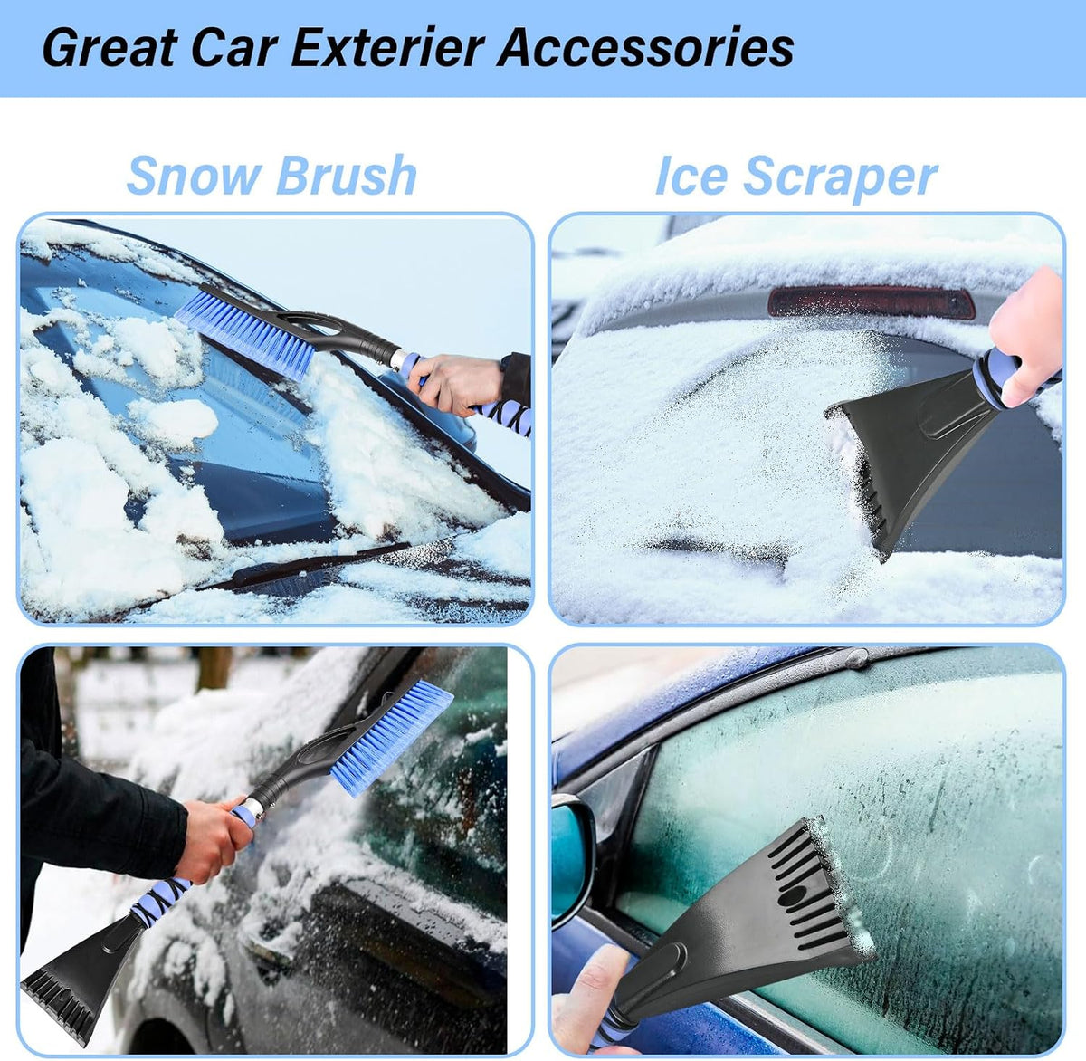 27" Snow Brush and Ice Scrapers Detachable Pivoting, Soft Bristle Head,Foam Grip, for Car,Trucks,or SUV Window & Windshield Tool (2pcs)