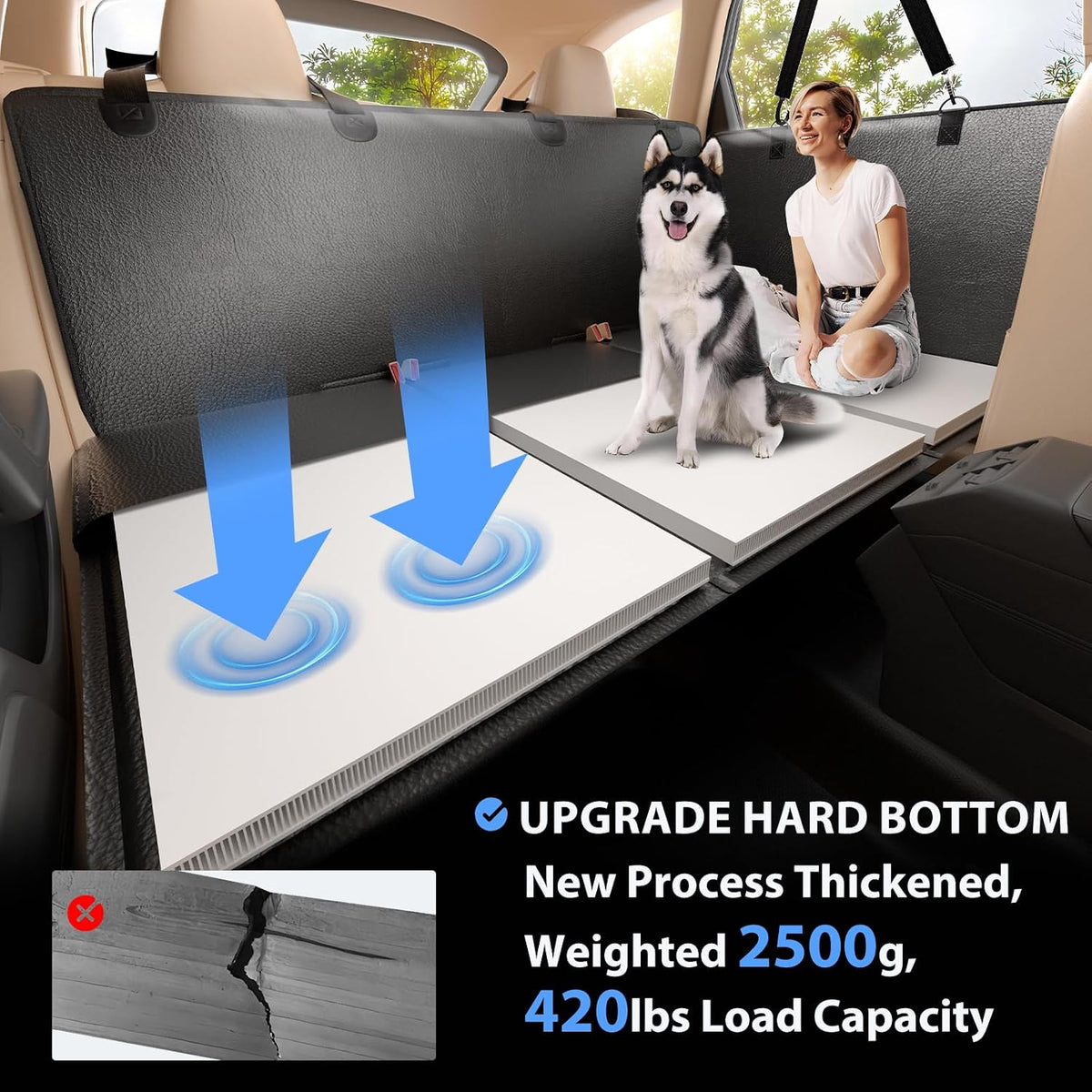 Dog Car Seat Cover for Back Seat, Hard Bottom, PU Leather Extender