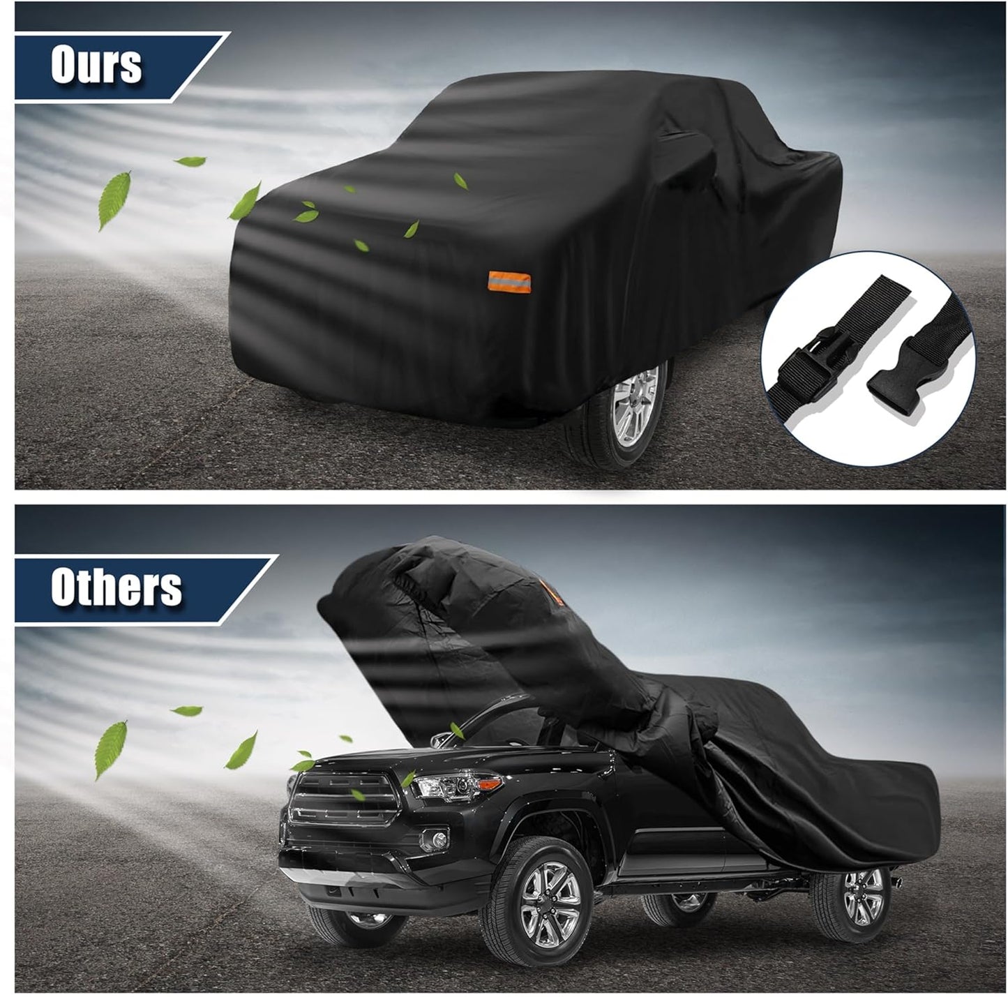 X AUTOHAUX Pickup Truck Car Cover for Toyota Tacoma Double Cab 4DR 5.0 ft Bed 2005-2021 Sun Rain Dust Wind Snow Protection 190T-PU W/Driver Door Zipper Black