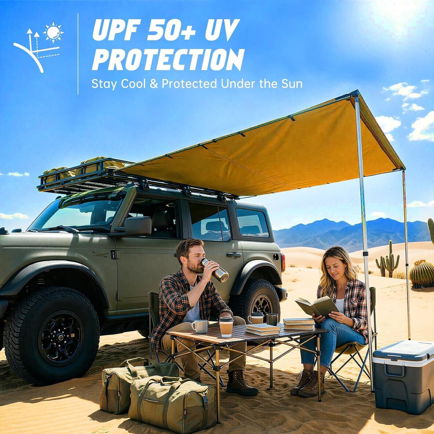 Vehicle Awning 8.2'x10' - Car Awning Roof Rack Pullout Sun Shade, Upgraded Twist-Lock Aluminum Poles, Vehicle 4x4 Side Canopy for SUV Truck Van Overlanding Camping, UV50+ PU10000mm Waterproof