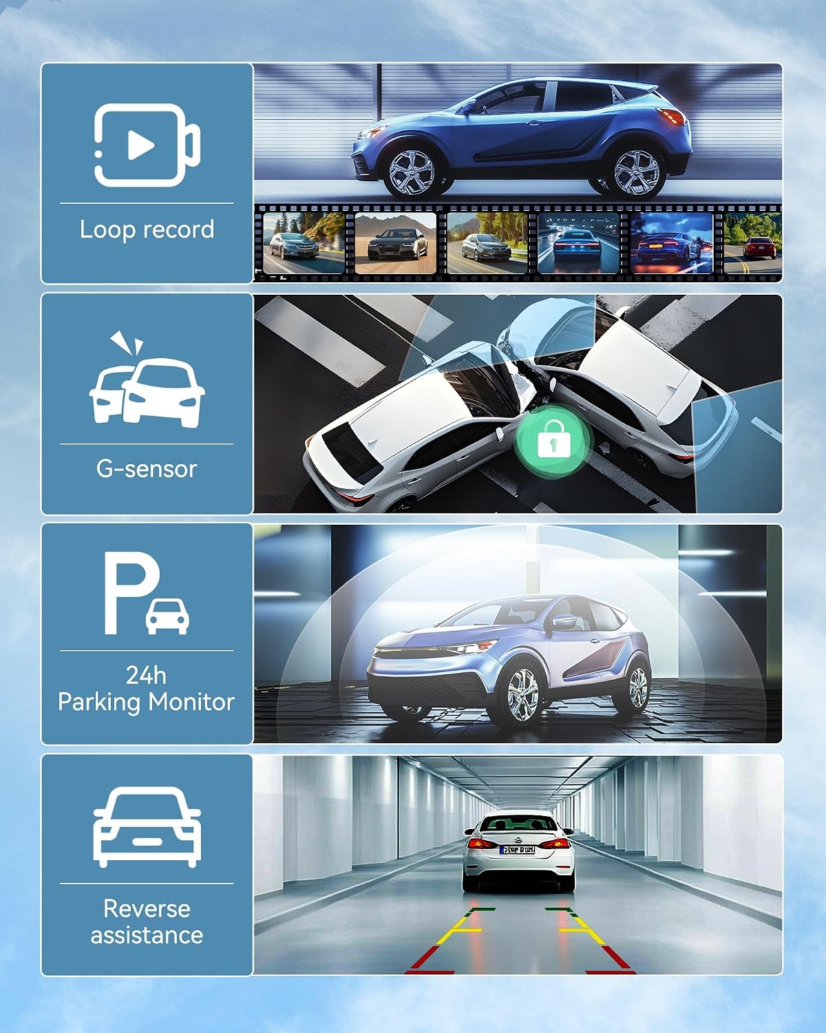 4K Rear View Mirror Camera with Carplay&Android Auto 12" Mirror Dash Cam