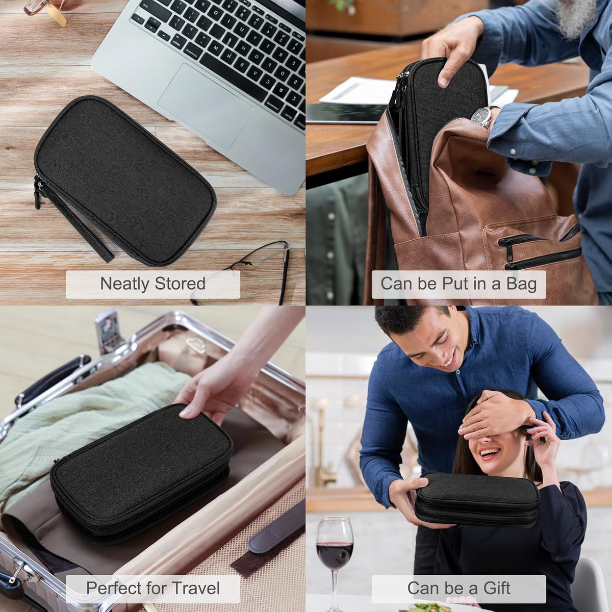 FYY Electronic Organizer, Travel Tech Pouch Bag, Medium, Black
