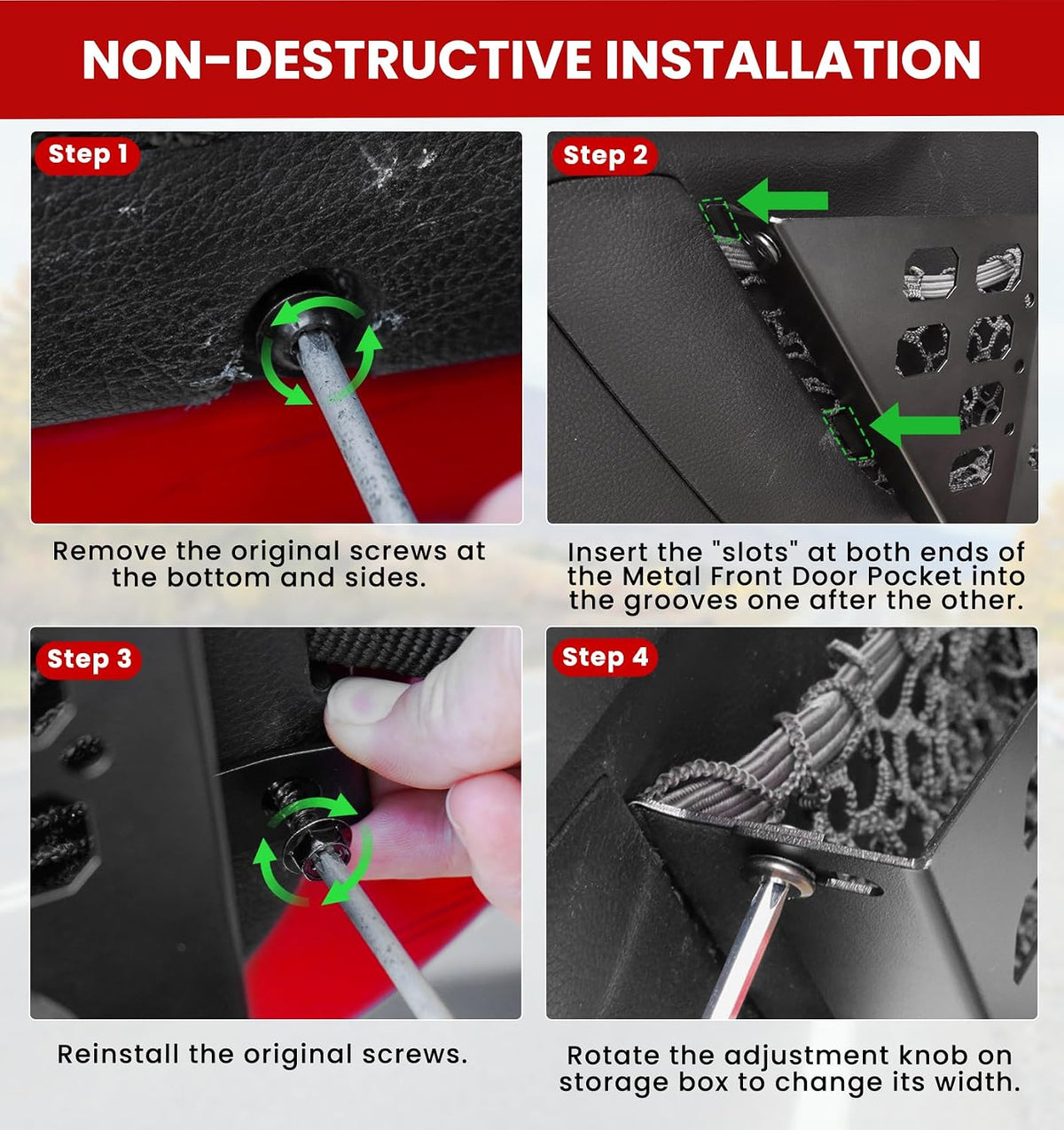 Eamplest Metal Front Door Storage Pockets for Jeep Wrangler JK & JKU