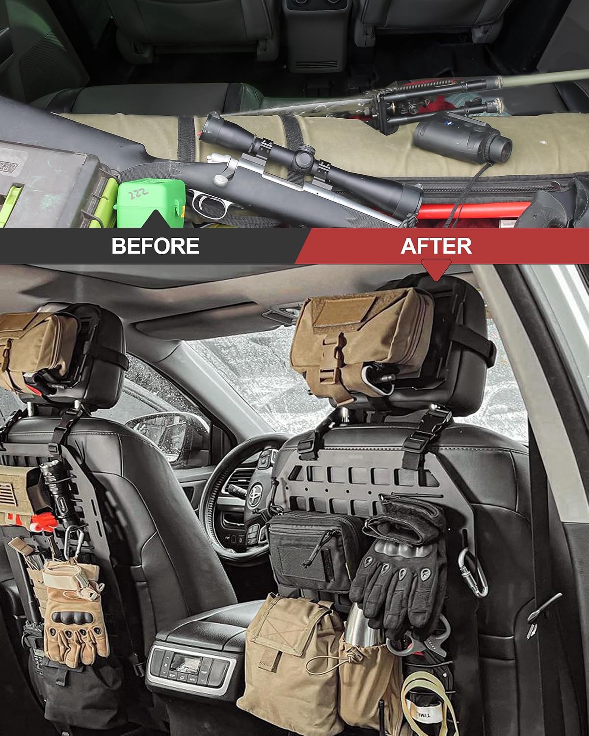 Rigid Molle Panels for Vehicles + Molle Headrest Panel Universal Tactical Molle Seat Back Panel Organizer Modular Storage & Display for Tactical Gears Accessories