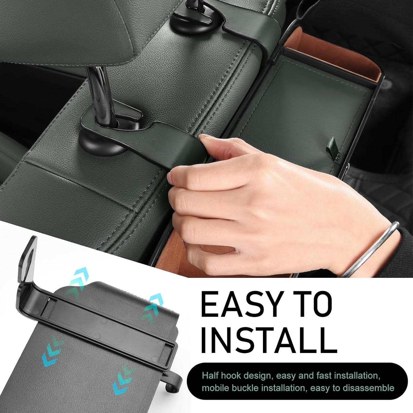 Car Seatback Organizer with Cup Holder, Leather Headseat Tissue Box and Storage Box, Multifunction Auto Rear-mounted Mobile Phone Holder, for Most Cars (Beige)
