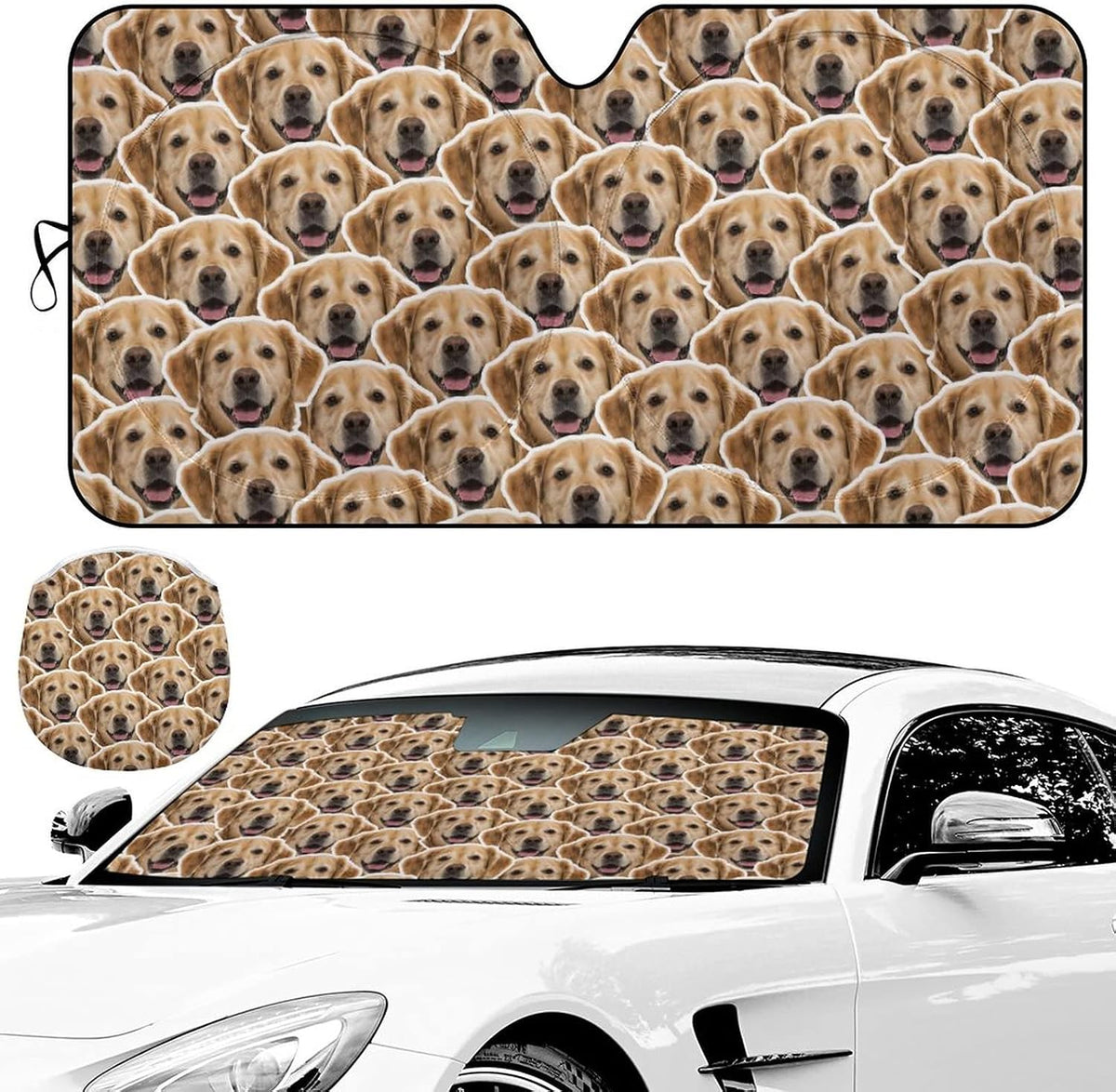 Custom Car Windshield Sunshade, 64''x33.5'' Personalized Sun Visor with Photo Text, Foldable Durable Shade Storage Pouch for Sedans SUV Trucks