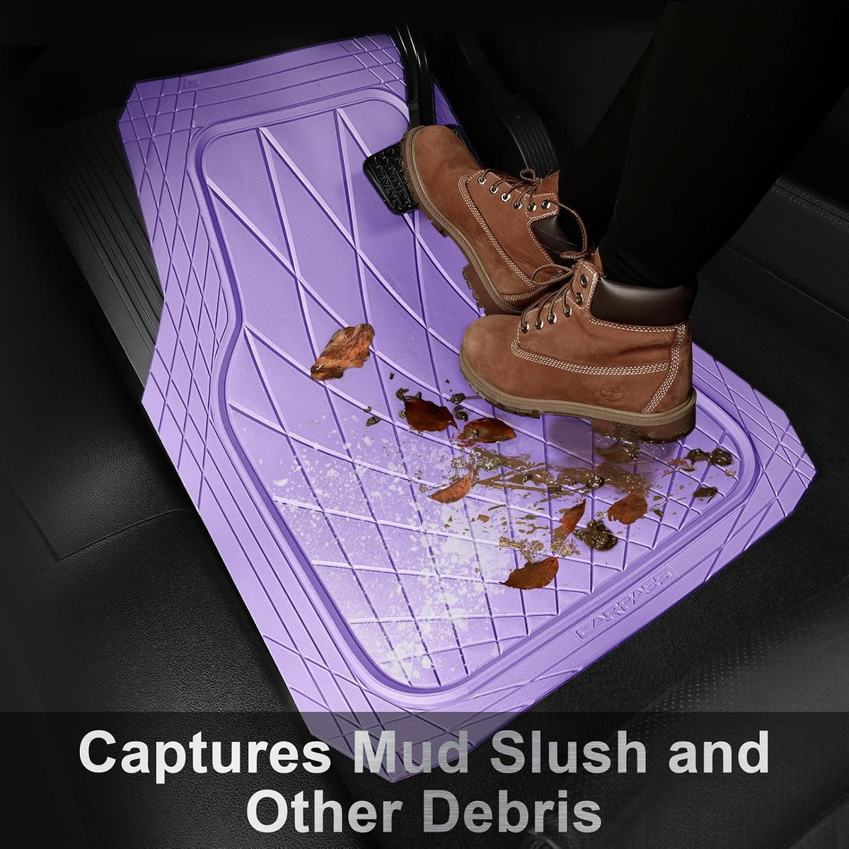 CAR PASS Heavy Duty Rubber Car Floor Mats, Deep Dish All Weather Car Mats Full Set, 3 Piece Waterproof Premium Anti-Slip Floor Mats Rugs Universal Trim to Fit for 95% Sedan SUV Van Truck, All Purple