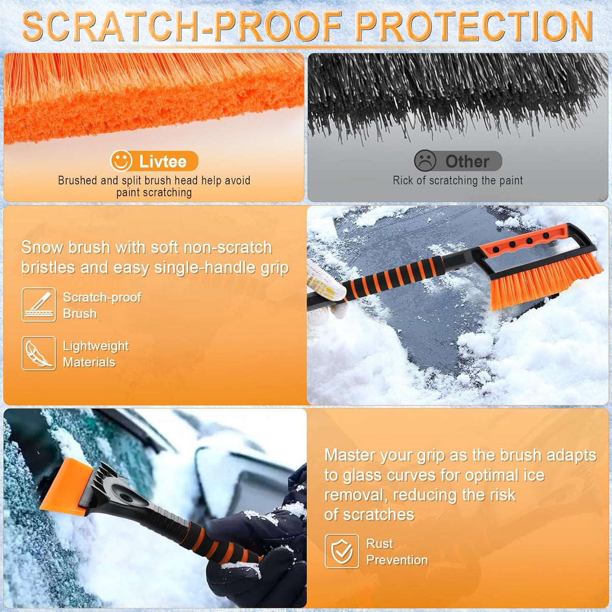 LivTee 24.75'' Ice Scraper & Snow Brush for Car Windshield, Orange