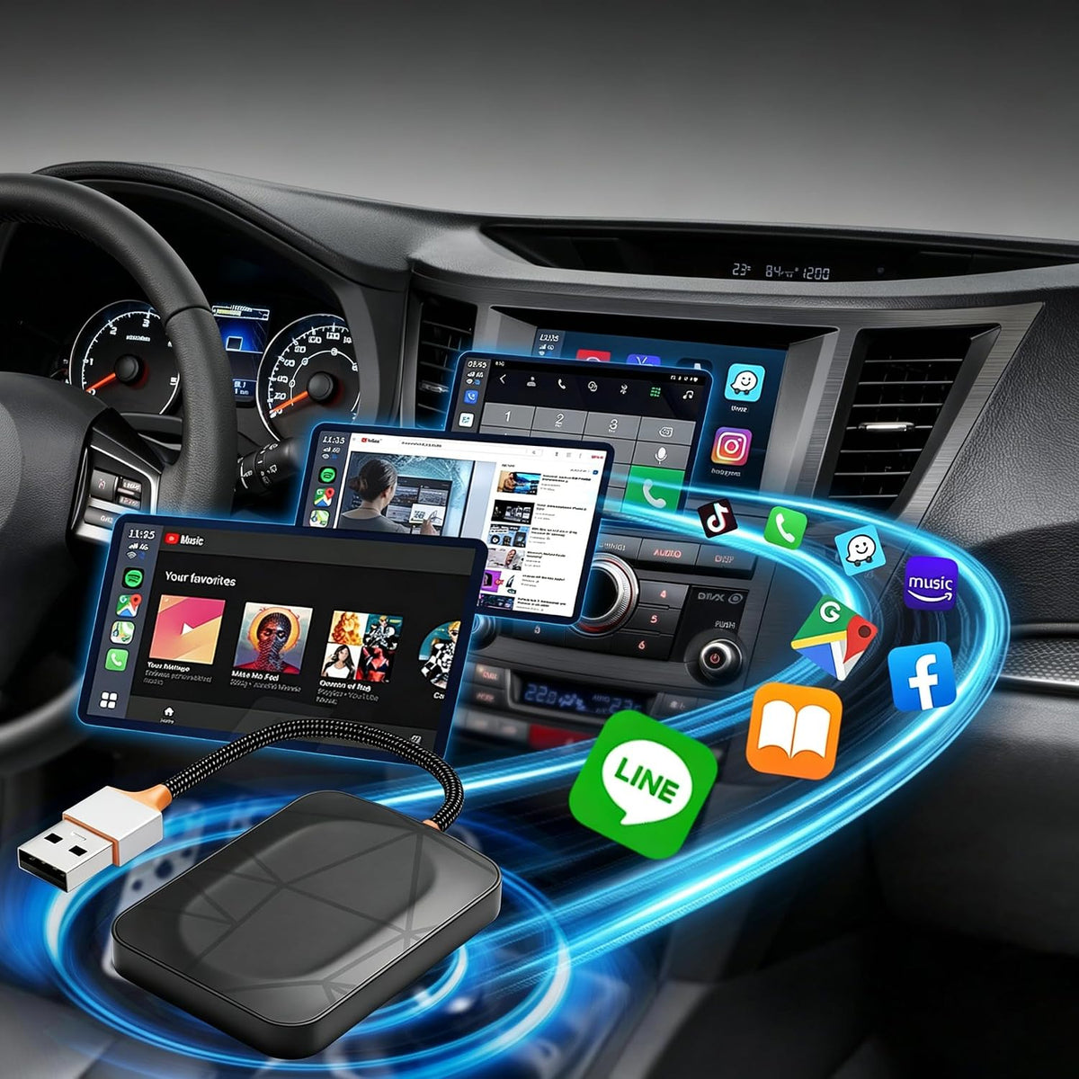Wireless Adapter,USB Dongle Converts Compatible with CarPlay&Android Auto