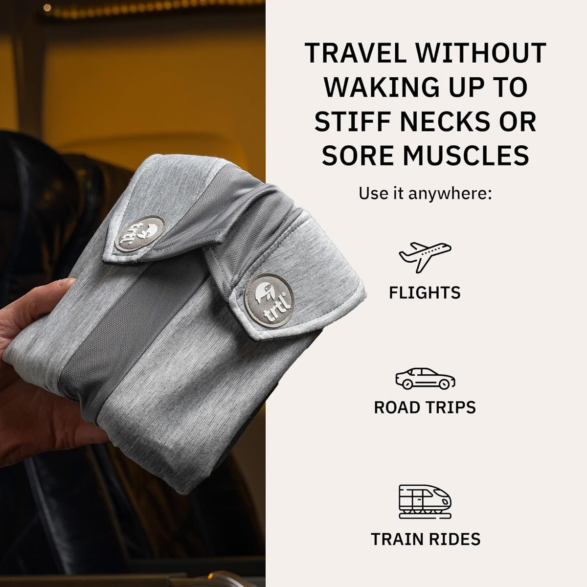 Trtl Pillow Plus - Airplane Neck Pillow for Traveling - Height-Adjustable, Breathable Travel Pillow for Head and Neck Support While on Planes, Cars, and Trains - Machine Washable