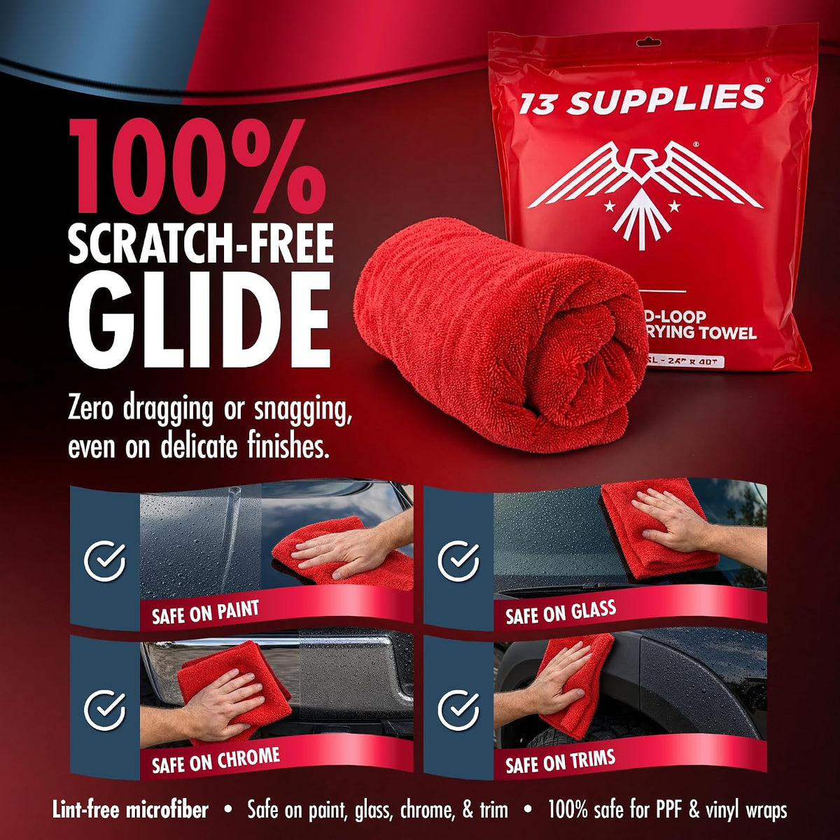 Extra Large Microfiber Car Drying Towel, Twisted Loop, 48x24, 1400GSM