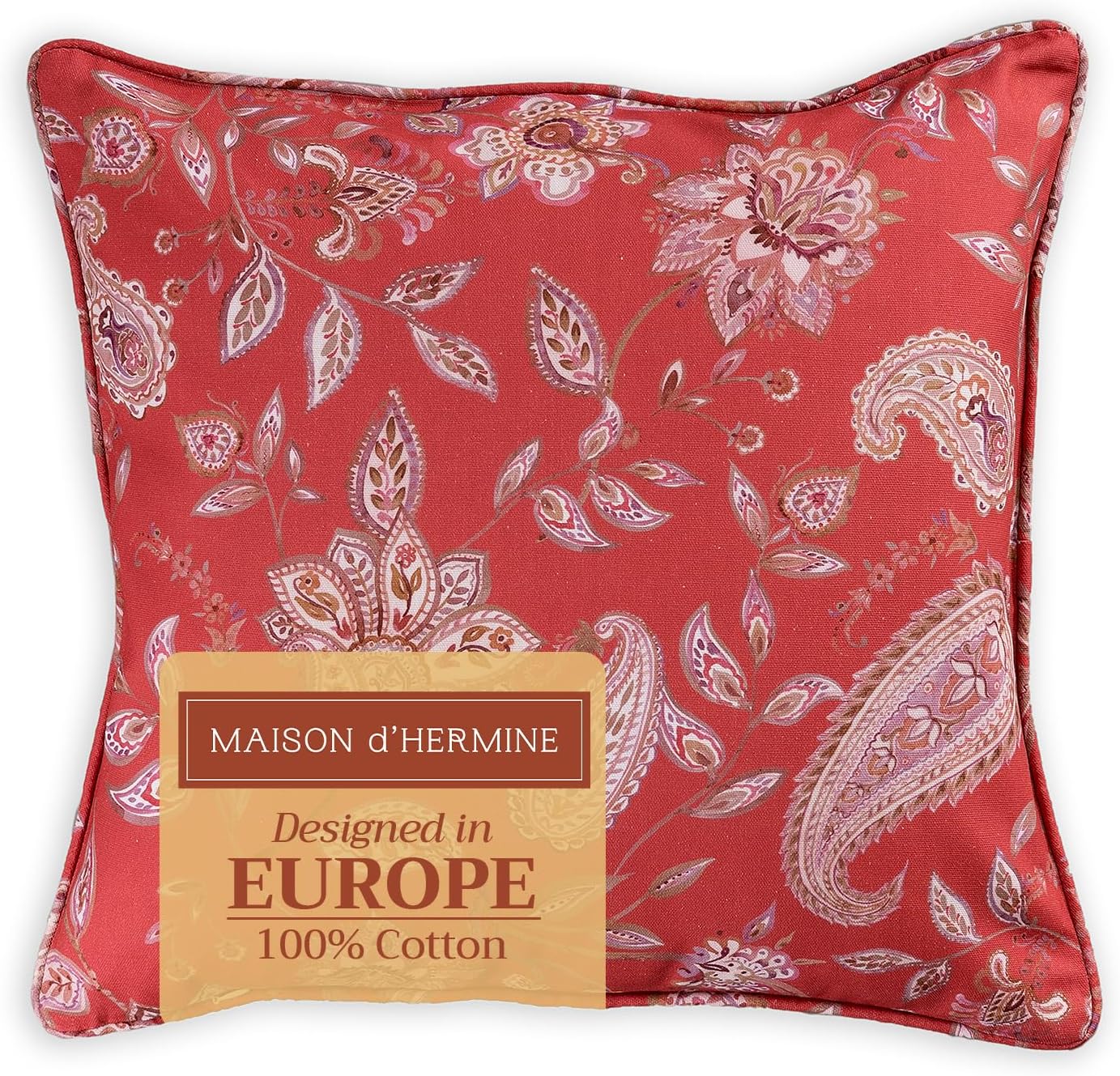 Maison d' Hermine Decorative Pillow Covers 20 x 20 inch Square 100% Cotton Throw Pillow Covers with Invisible Zipper for Living Room Couch Chair Sofas Spring Summer (Ramage - Fire Brick)