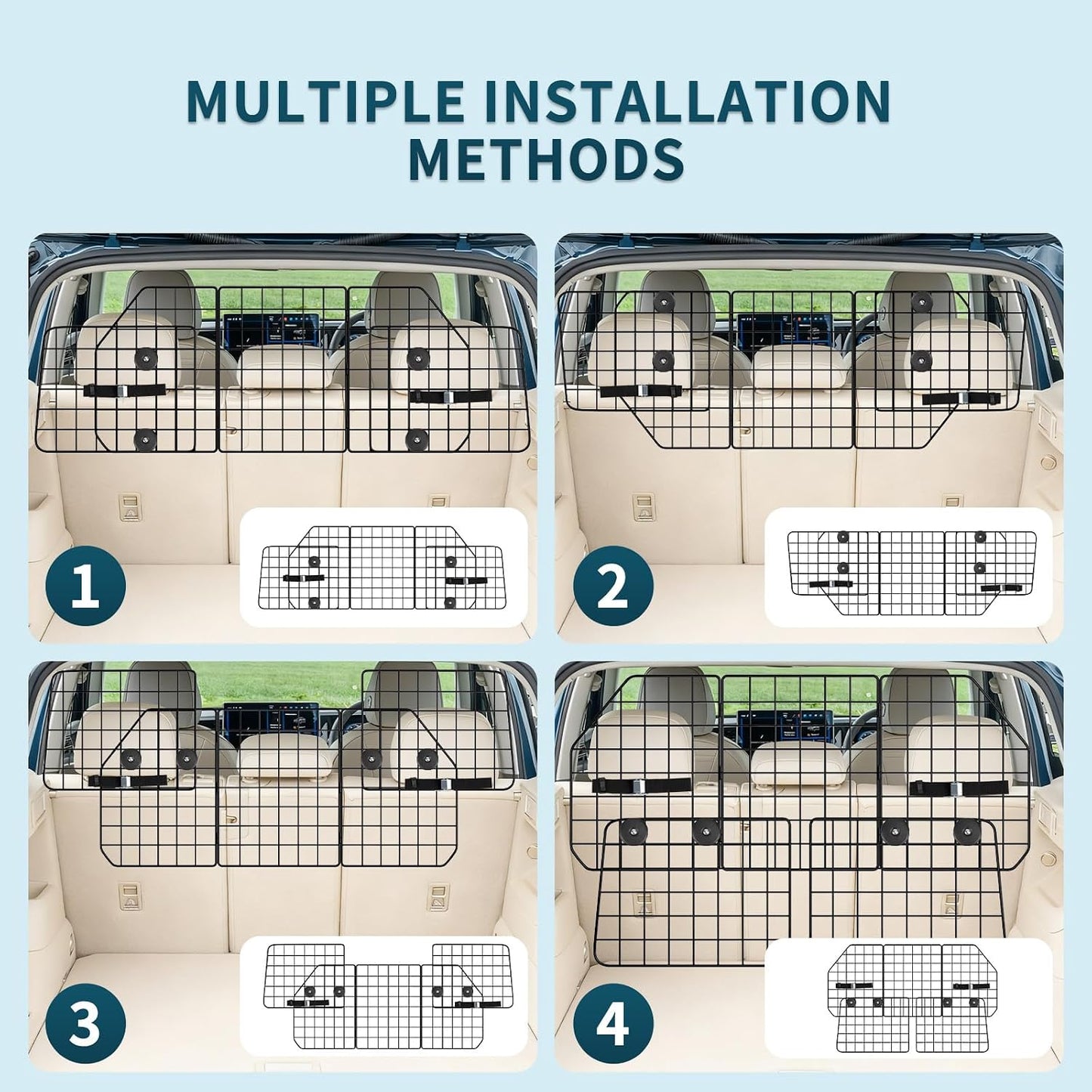ERYTLLY Dog Car Barrier for SUVs, Vehicles, Dividers, Adjustable Heavy-Duty Wire Pet Gate, Foldable Car Pet Barrier with Mesh Bag, Car Accessories Safety Travel, for Cargo Area 36.6" to 64.5" Width