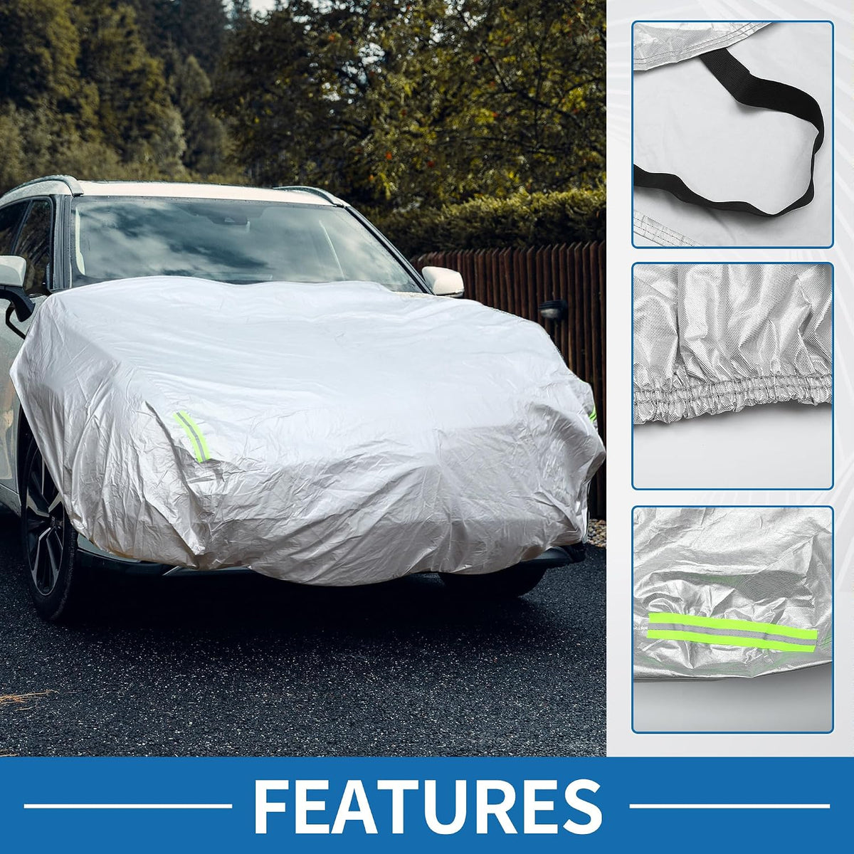 Windshield Cover with Reflective Straps Silver Tone 67" x 71"