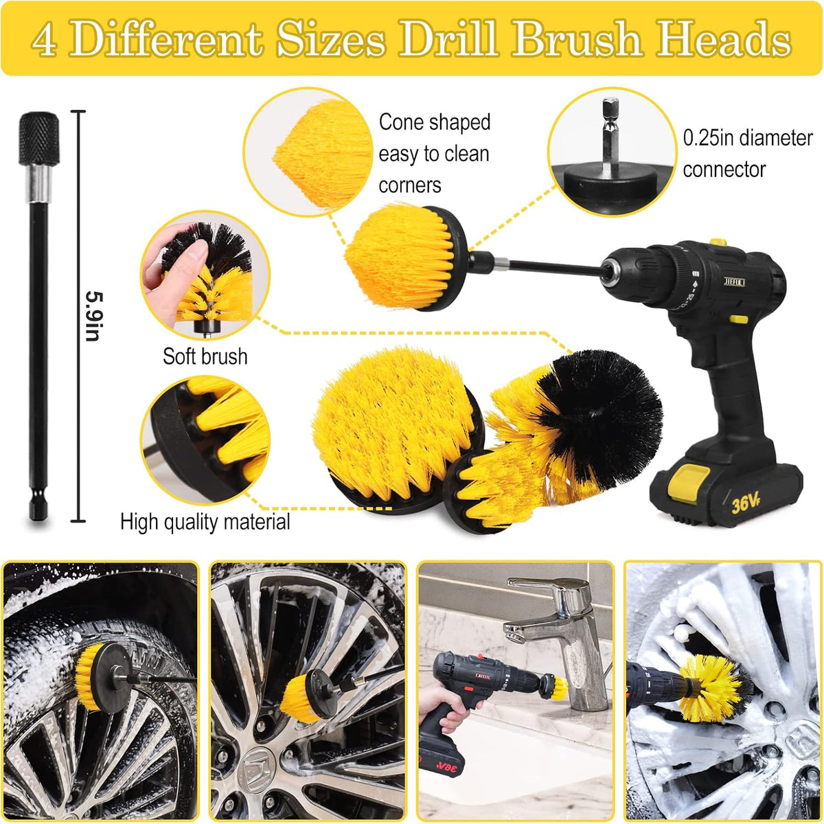 TTRCB 27Pcs Car Detailing Kit, Car Detailing Brush Set, Auto Detailing Drill Brush Set, Car Detailing Brushes, Car Wash Kit, Car Accessories, Car Cleaning Tools Kit for Interior, Exterior, Wheels