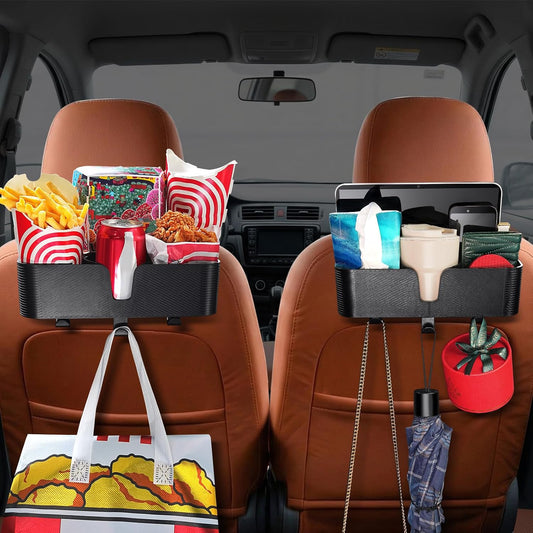 Benlari Car Headrest Backseat Organizer with 3.7" Cup Holder - 3 in 1 Seat Back Organizer Headrest Hooks, Multifunctional Storage for Car Backseat Travel Accessories (2pcs)