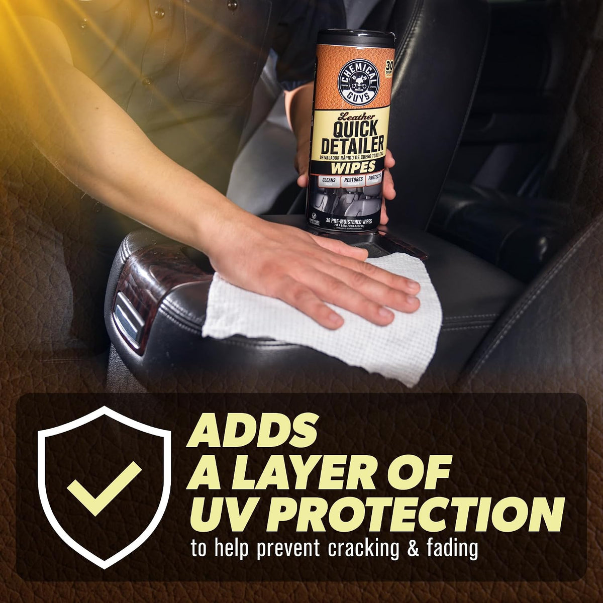 Chemical Guys, Leather Quick Detailer Conditioning Wipes, 30 Count, 2 Pack