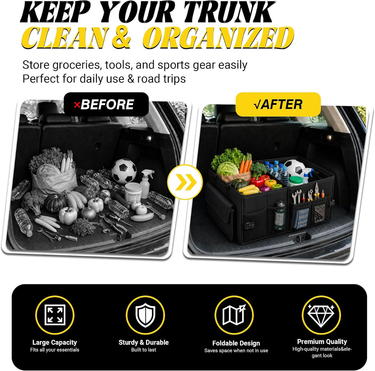 Trunk Organizer, Small Foldable Car Organizer for SUV, Jeep, Sedan
