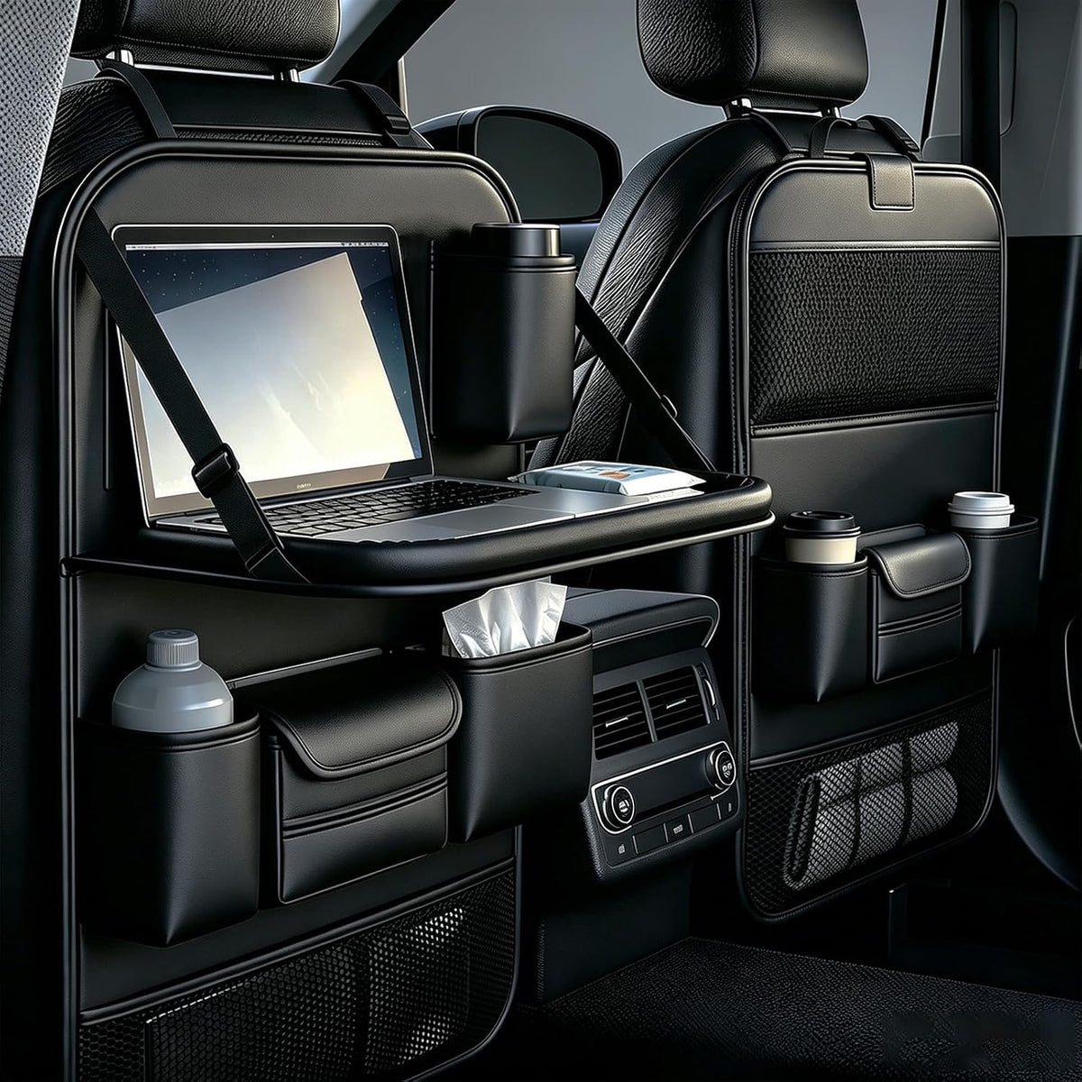 Car Backseat Organizer with Foldable Table Tray, Car Seat Protector, Black