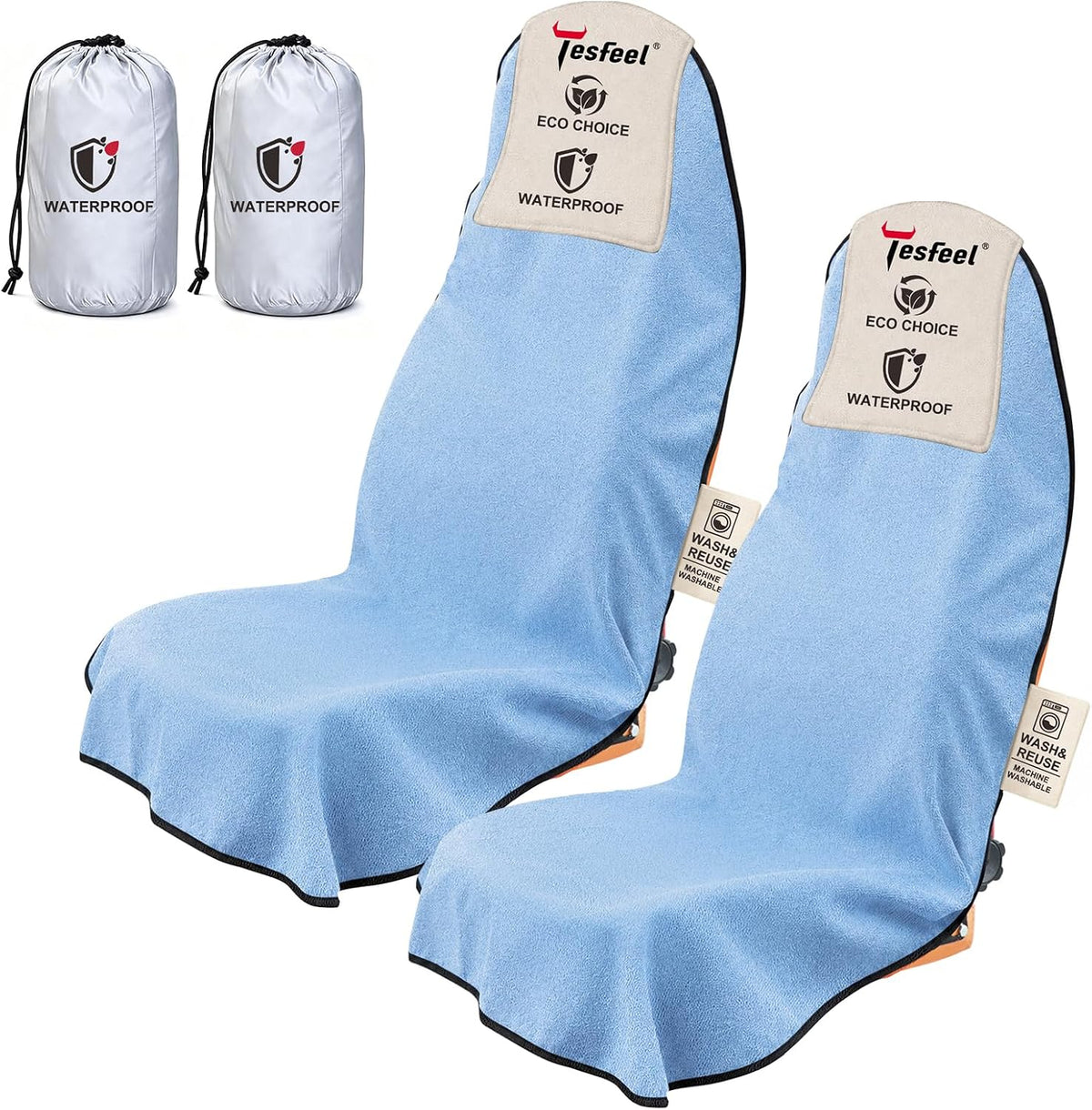 Car Seat Towel Cover, Light Blue, Waterproof, Washable, 2 Pack