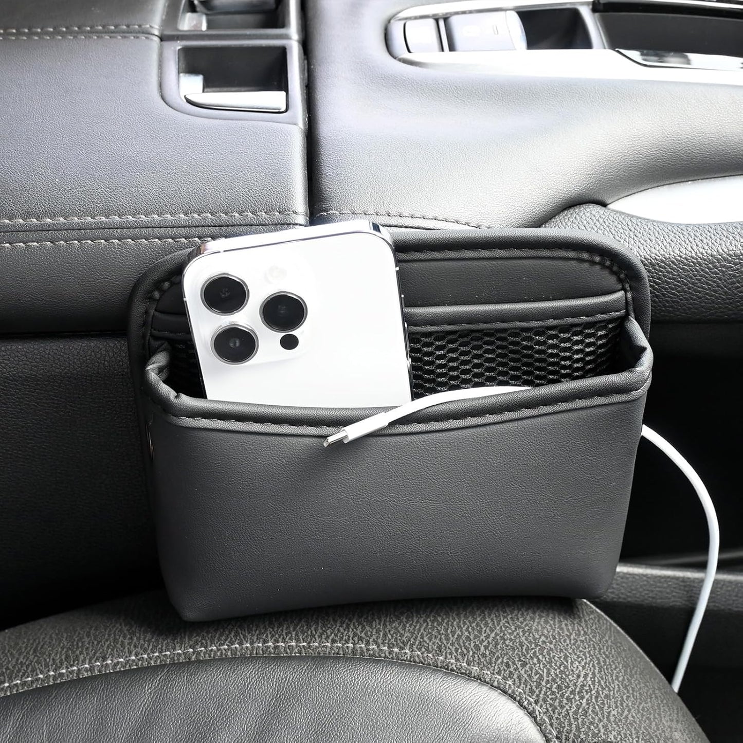 Car Side Phone Pocket Organizer, PU Leather Car Console Organizer Pocket, Multifunctional Console Side Organizer Bag Suitable for Storing Mobile Phones Keys and Wallets
