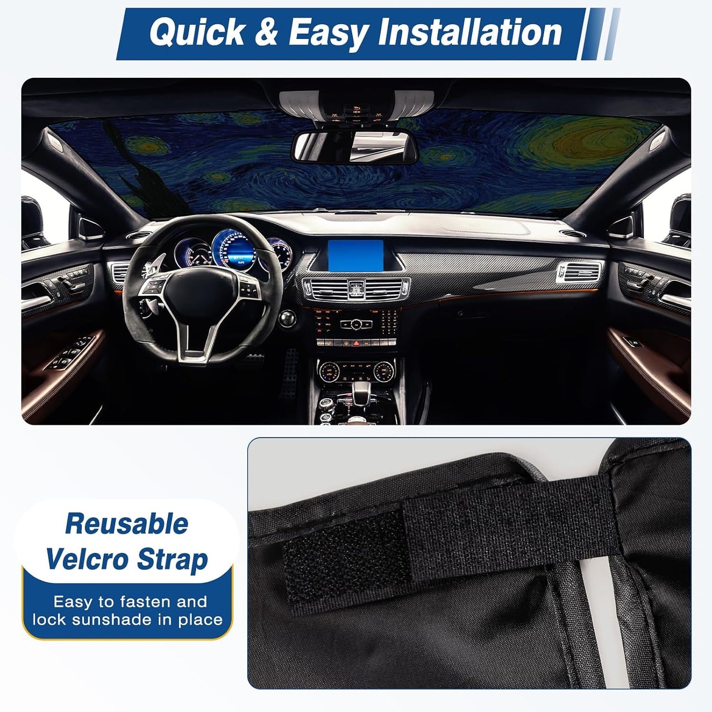 Car Windshield Sun Shade, Foldable Front Window Sunshade Blocks UV Rays, Keep Car Interior Cool, Universal Fit for Hatchback, Truck, SUV, MPV