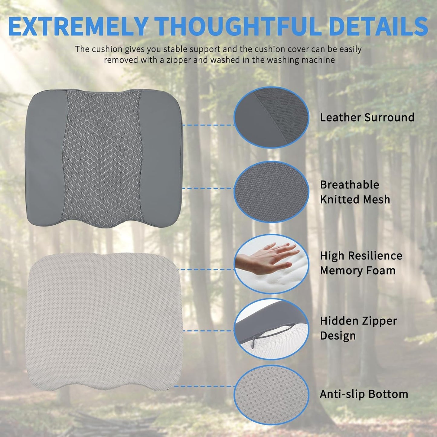 Nilight Car Seat Cushion Grey Leather Breathable Mesh Splicing Cushion Memory Foam Suitable for Daily Life Driving Relieves Sciatica and Tialbone Pain Improves Drive Visibility