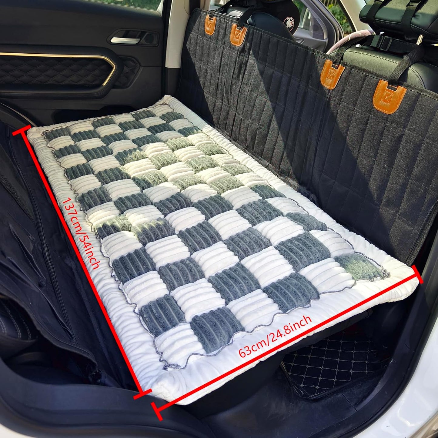 Backseat Pet Bed Mat, Truck Plaid Dog Bed for Car Back Seat, Deluxe Dog Seat Covers, Non-Slip Travel Pet Mat, Fit for Backseat Extenders and Trucks SUVs (Bluegrey&White, 24.8x54 inch)