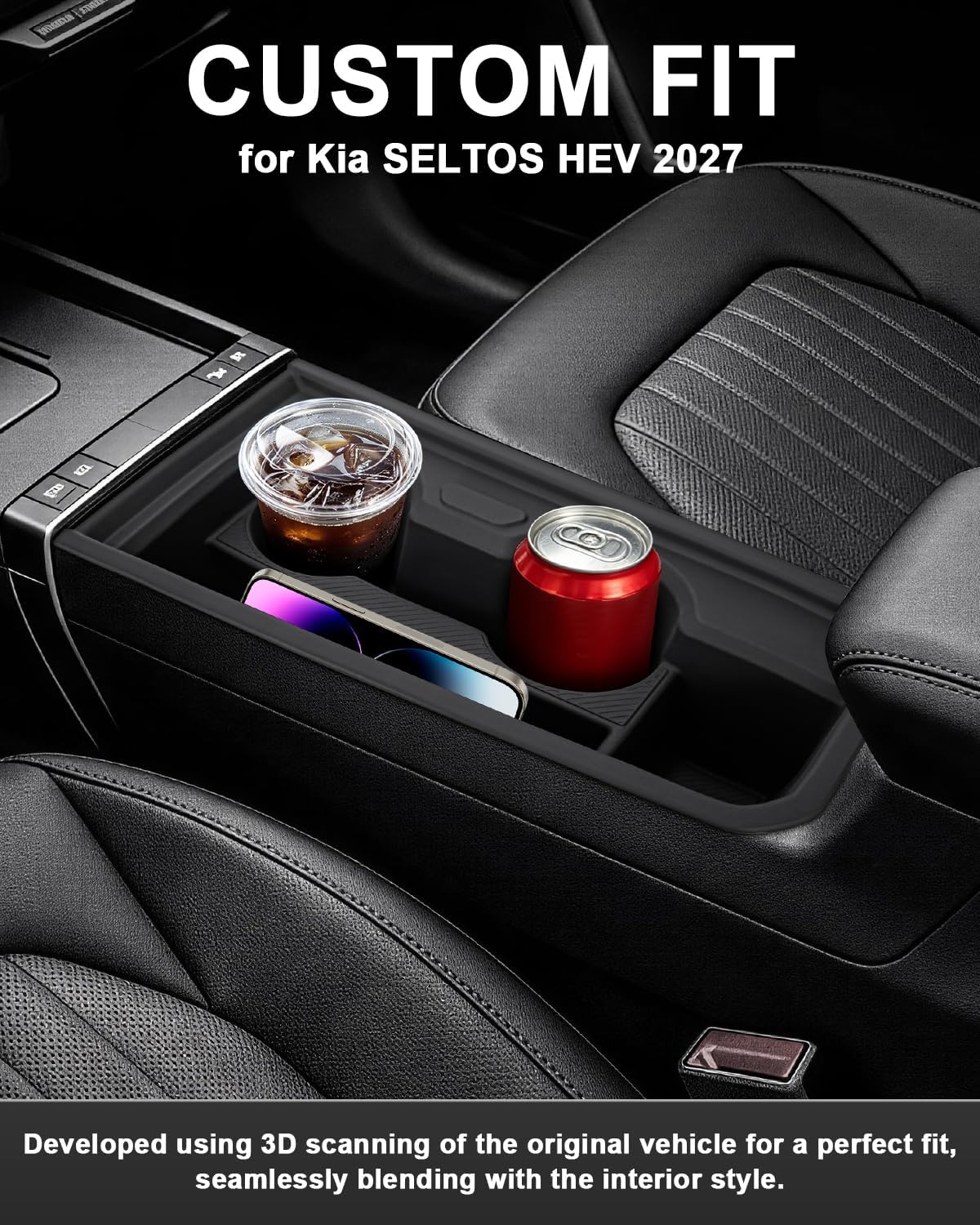 Cup Holder Inserts for Kia Seltos HEV 2027 Center Console Organizer