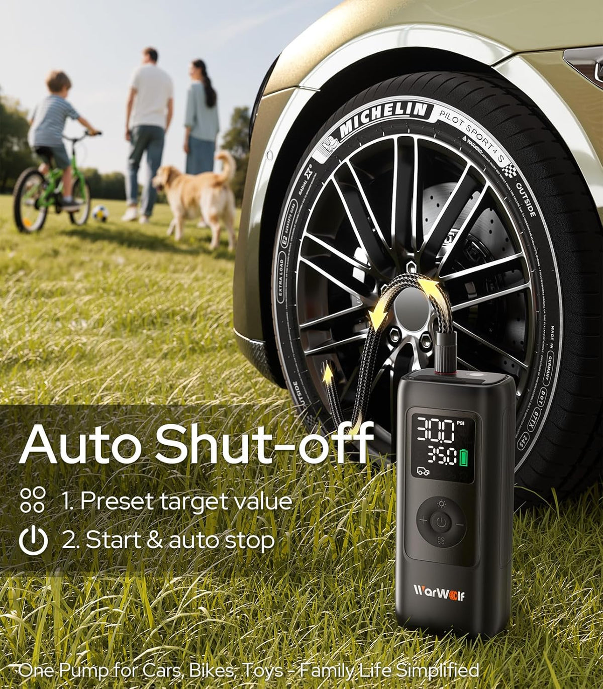 WARWOLF 160PSI Tire Inflator Portable Air Compressor, Air Pump for Car Tires with Pressure Gauge, Dual Power 12V DC, Auto Shut-Off, Rechargeable Tire Pump for SUV Truck Motorcycle Bicycle Balls