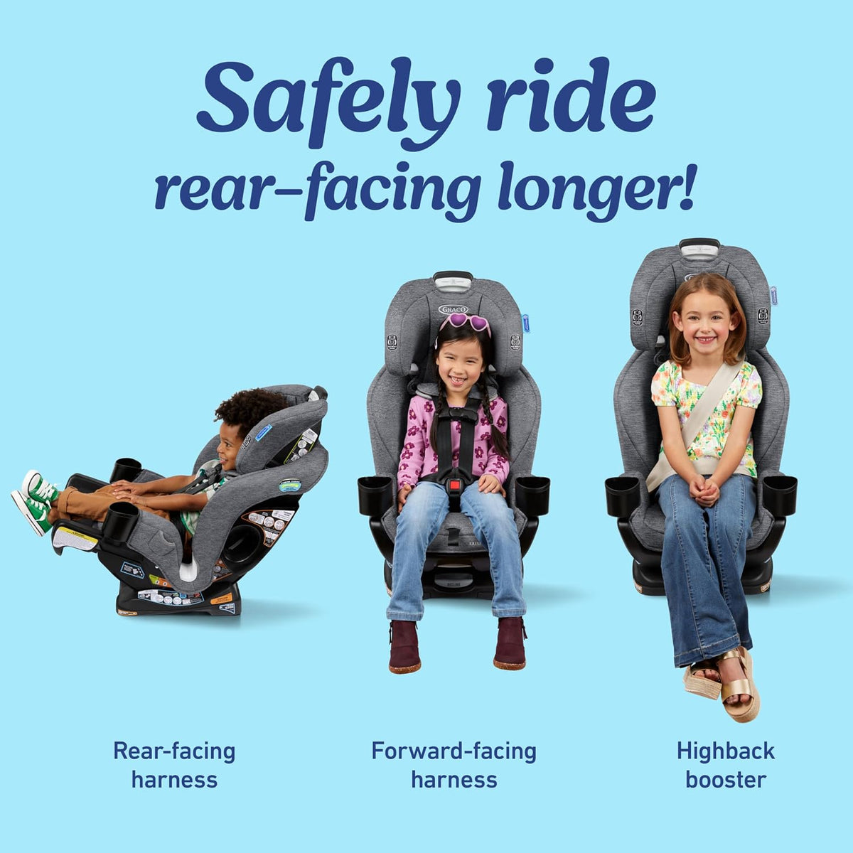 Graco Extend2Fit 3-in-1 Convertible Car Seat, 3 Modes – Rear Facing, Forward Facing Baby Car Seat and Highback Booster Seat, Adjustable Extension Panel for Extra Legroom, Cullen