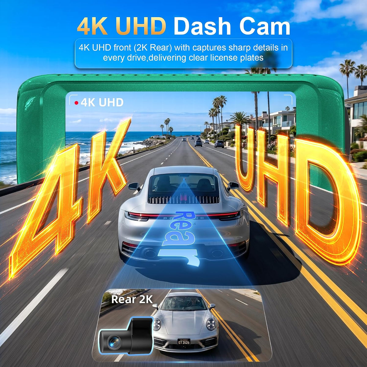 4K Dual Dash Cam Front and Rear,STARVIS 2 Sensor,UHD Car Camera,Green