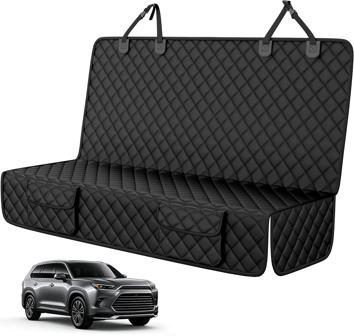 PETICON Back Seat Cover for SUV - Waterproof Non-Slip Dog Seat Cover for Toyota Tacoma/Jeep Grand Cherokee/Ford Explorer/Ranger/Chevrolet Colorado, Durable Scratch-Proof Bench Seat Cover for Dog