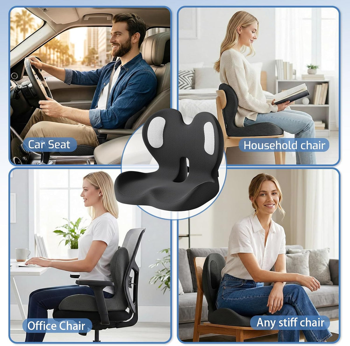 Ergonomic Seat Cushion with Lumbar Support Pillow for Office and Car