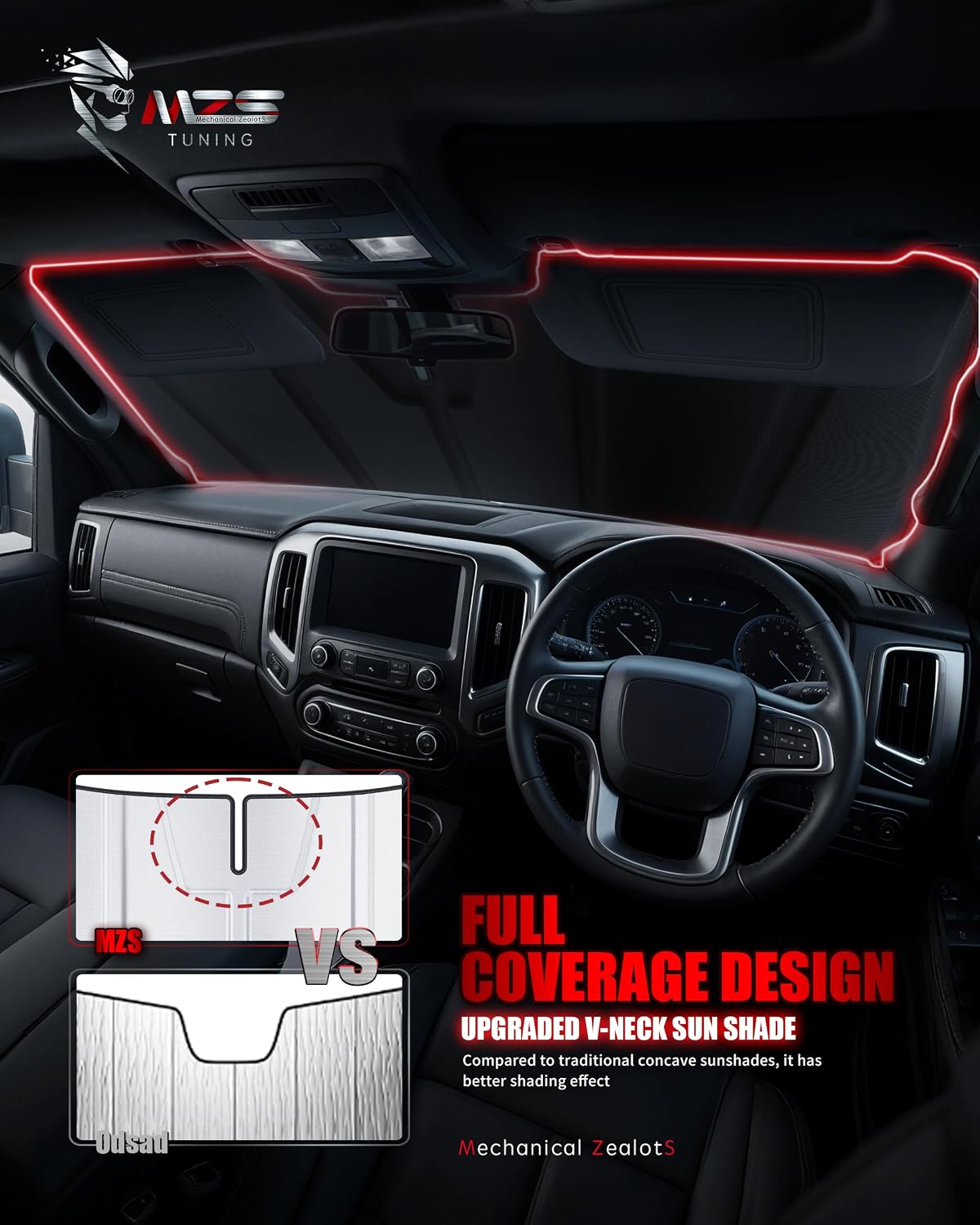 MZS Windshield Sun Shade for Silverado Sierra 1500 2500HD 3500HD 2019-2026