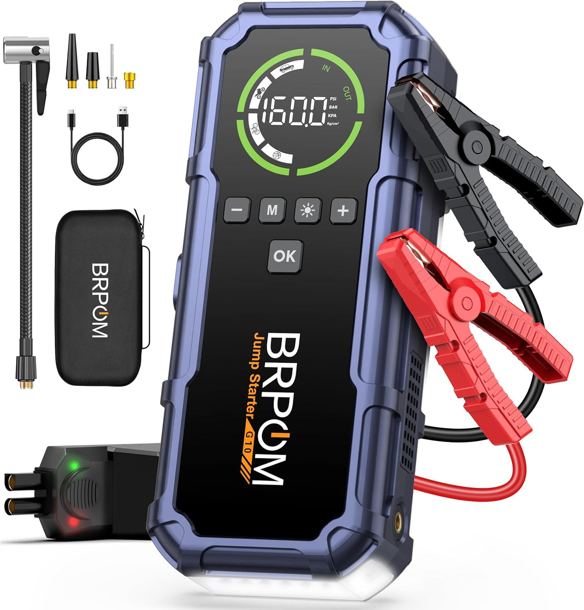 BRPOM 8000A Jump Starter with Air Compressor, 160 PSI Tire Inflator