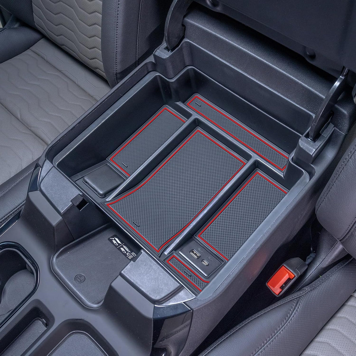 TOPINSTALL 22-26 Red Refreshed Full Tray Compatible with 2022-2026 Silverado/Sierra 1500 and 2024-2026 Chevy Silverado/GMC Sierra 2500HD 3500HD, Armrest Organizer (Full Console w/Bucket Seats ONLY)