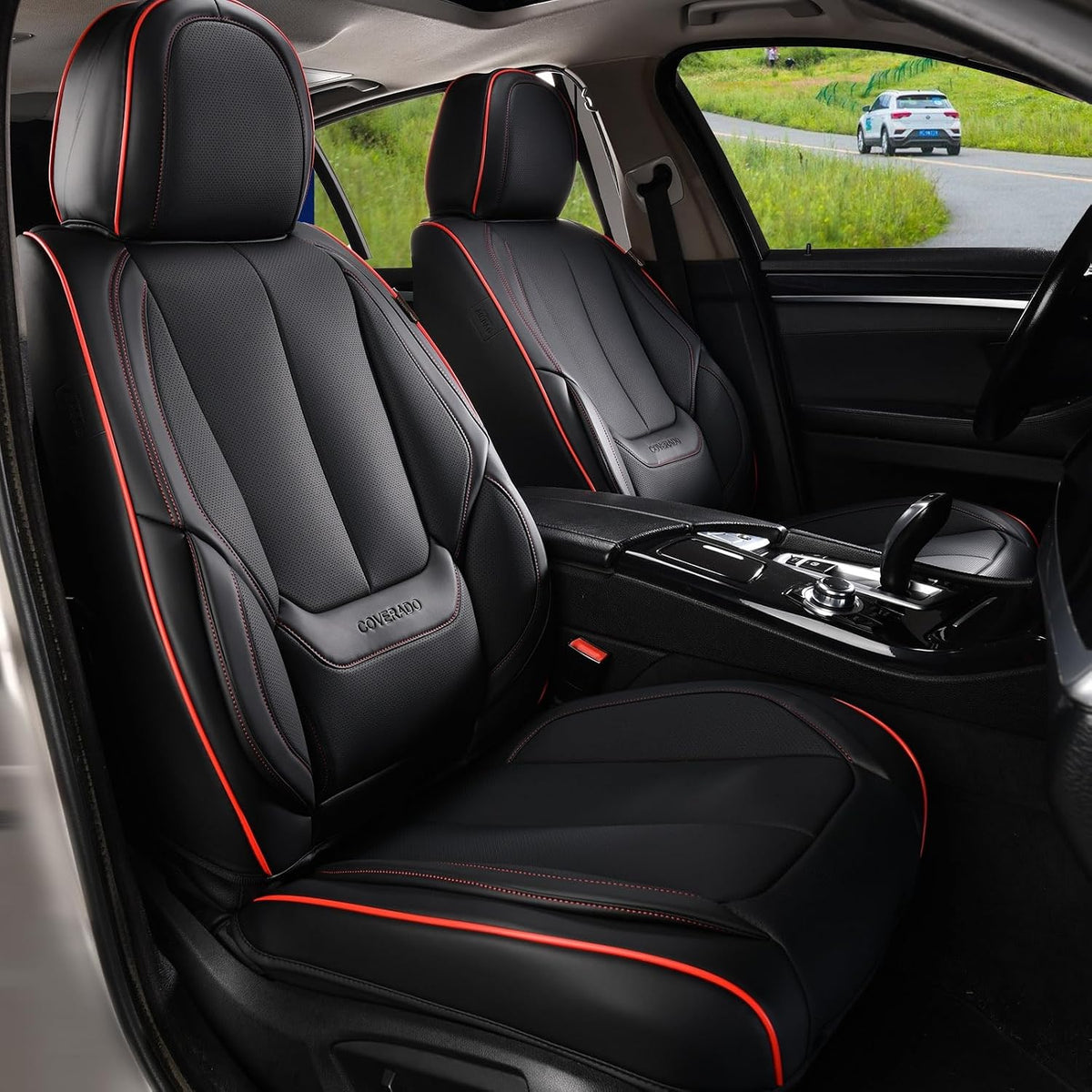 Coverado Car Seat Covers Full Set, Seat Covers for Cars, Black Car Seat Covers Front Seats and Back Car Seat Protector Waterproof, Leather Car Seat Cushion Universal Fit for Most Cars Blue