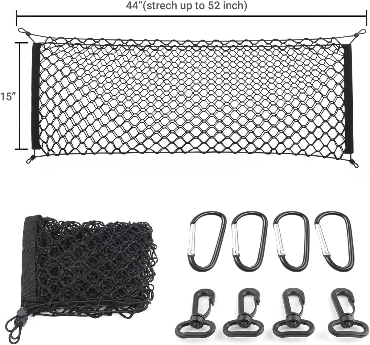 MICTUNING 2-Layer Heavy Duty SUV Truck Cargo Net, 44 x 15 Inch Universal Bed Net with Hooks, Adjustable Highly Elastic Storage Organizer Mesh Net Compatible for Pickup Truck SUV