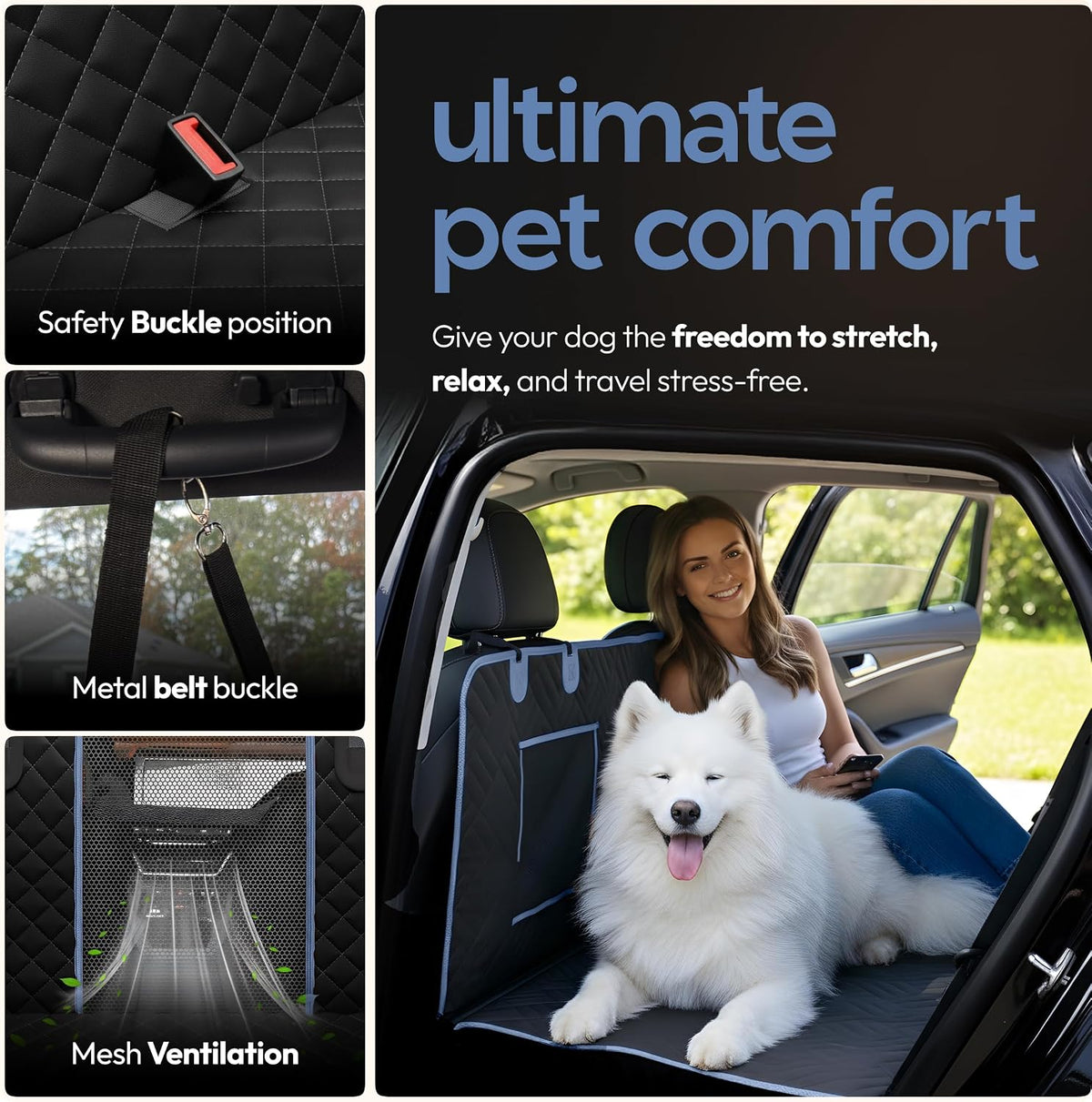 Dog Seat Cover for Back Seat Hard Bottom, XL Backseat Extender for Large Dogs (+420 lbs), Waterproof Dog Car Hammock with Door Protectors, Non-Slip Heavy-Duty Pet Seat Cover for Truck, SUV & Car