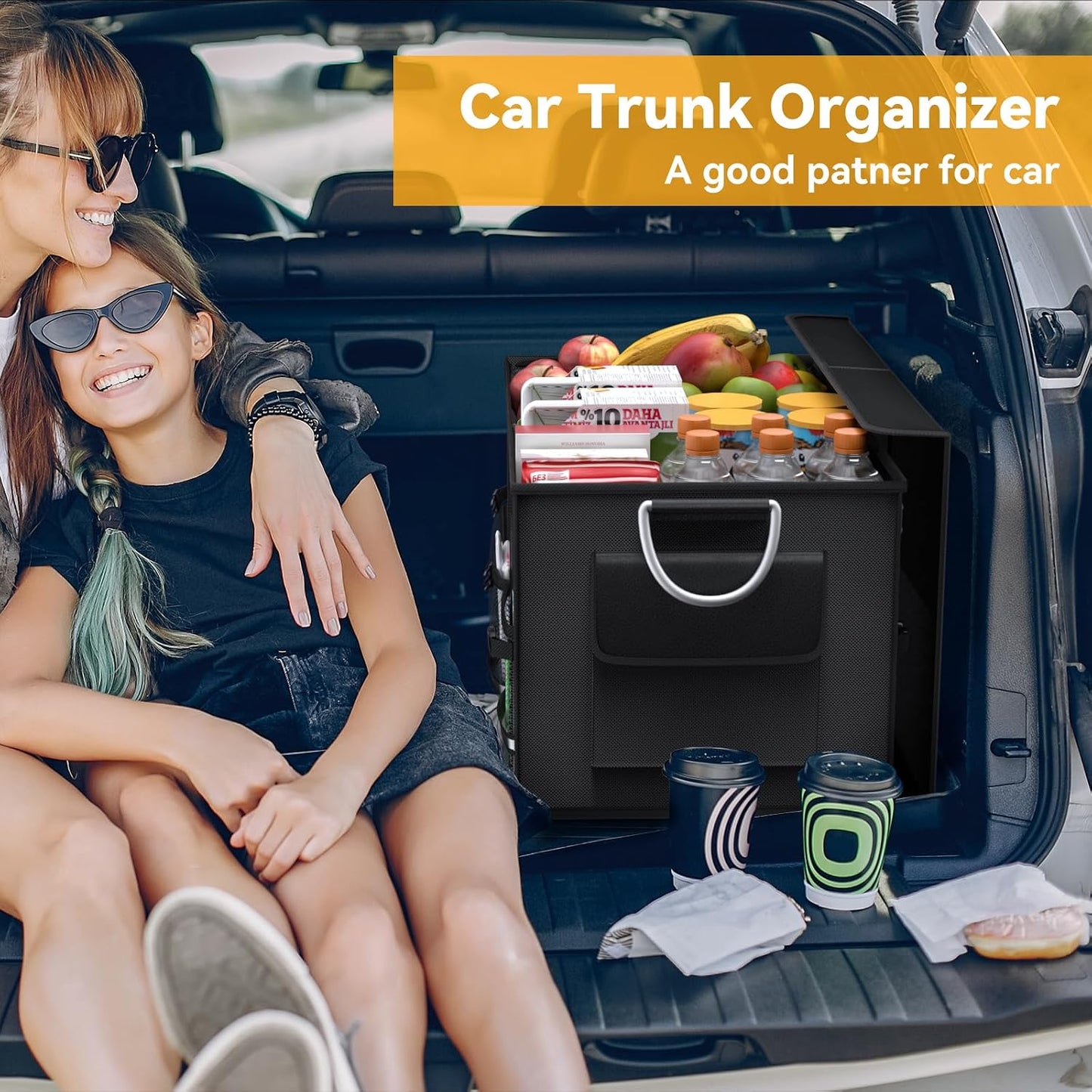 Car Trunk Organizer for SUV 50L Car Caddy Golf Trunk Organizer with Lid Collapsible Truck Storage Bin Large Compartment Car Grocery Organizer with 4 Pockets Handle Shoe Organizer Cargo Van Jeep Sedan