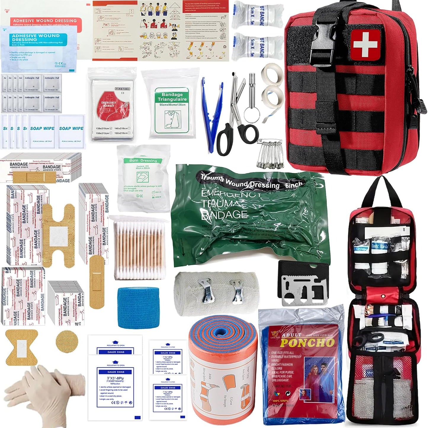 Universal IFAK Trauma First Aid Kit Molle Pouches Emergency Survival Kit Suitable for Home, car, Travel, Camping, Hiking, Sports, Outdoor Emergencies-Quick Response First Aid Essentials (Red)