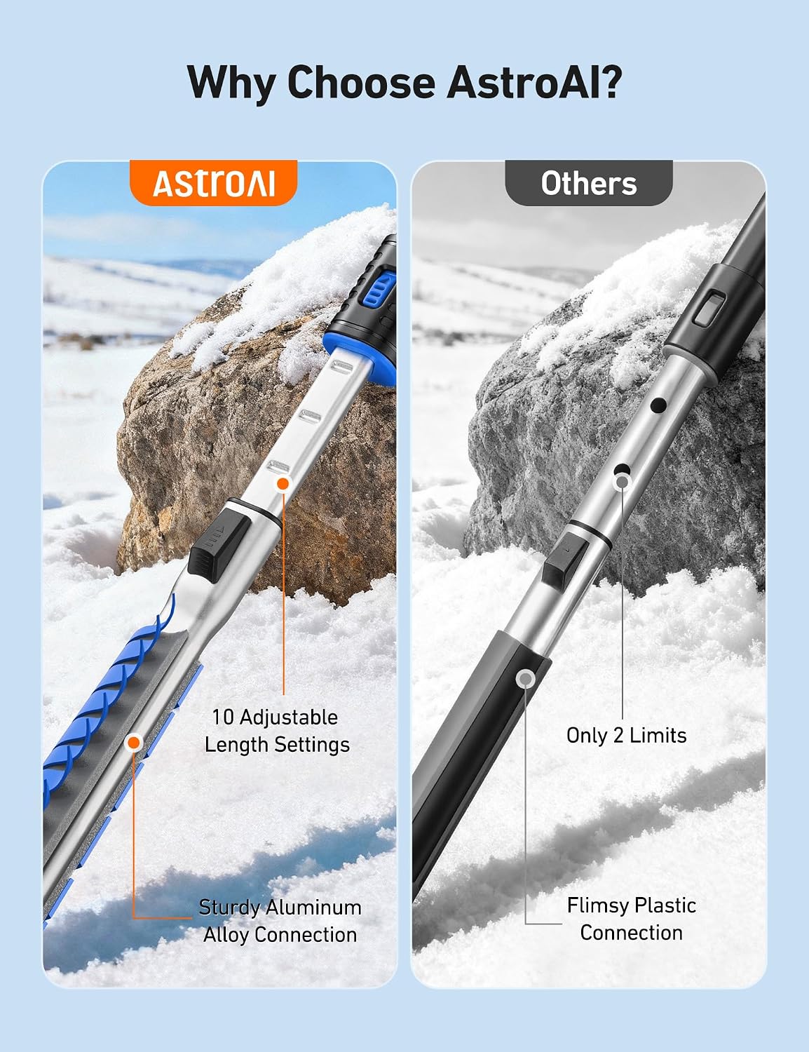 AstroAI 47" Extendable 3-in-1 Snow Brush & Ice Scrapers for Car Windshield