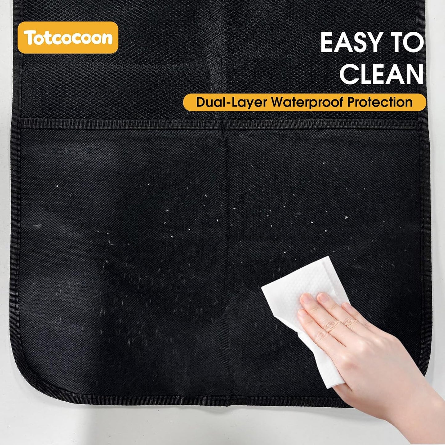 Car Back Seat Protector, 2-Pack Black Waterproof Kick Mats with Custom Storage Pockets, Universal Fit 600D Oxford Fabric Backseat Covers, X-Large Size with Zipper Storage Bag