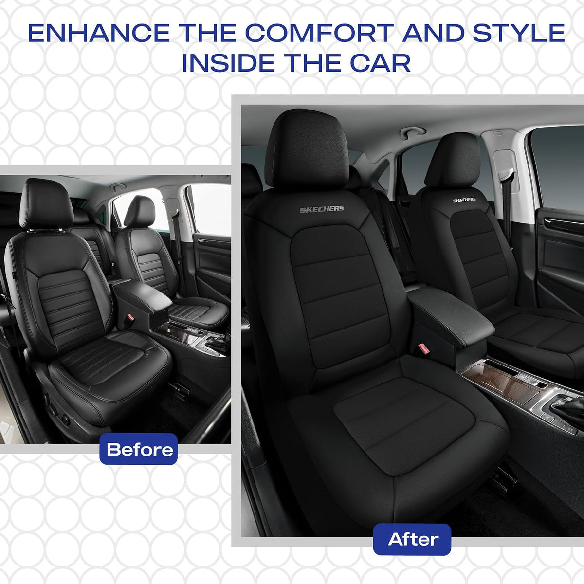 Skechers Memory Foam Car Seat Covers,Thick Cool Touch Fabric Seat Covers Front Seat Covers Airbag Compatible,Automotive Comfort Protection for Most Cars,Vans,Trucks,SUV,Black