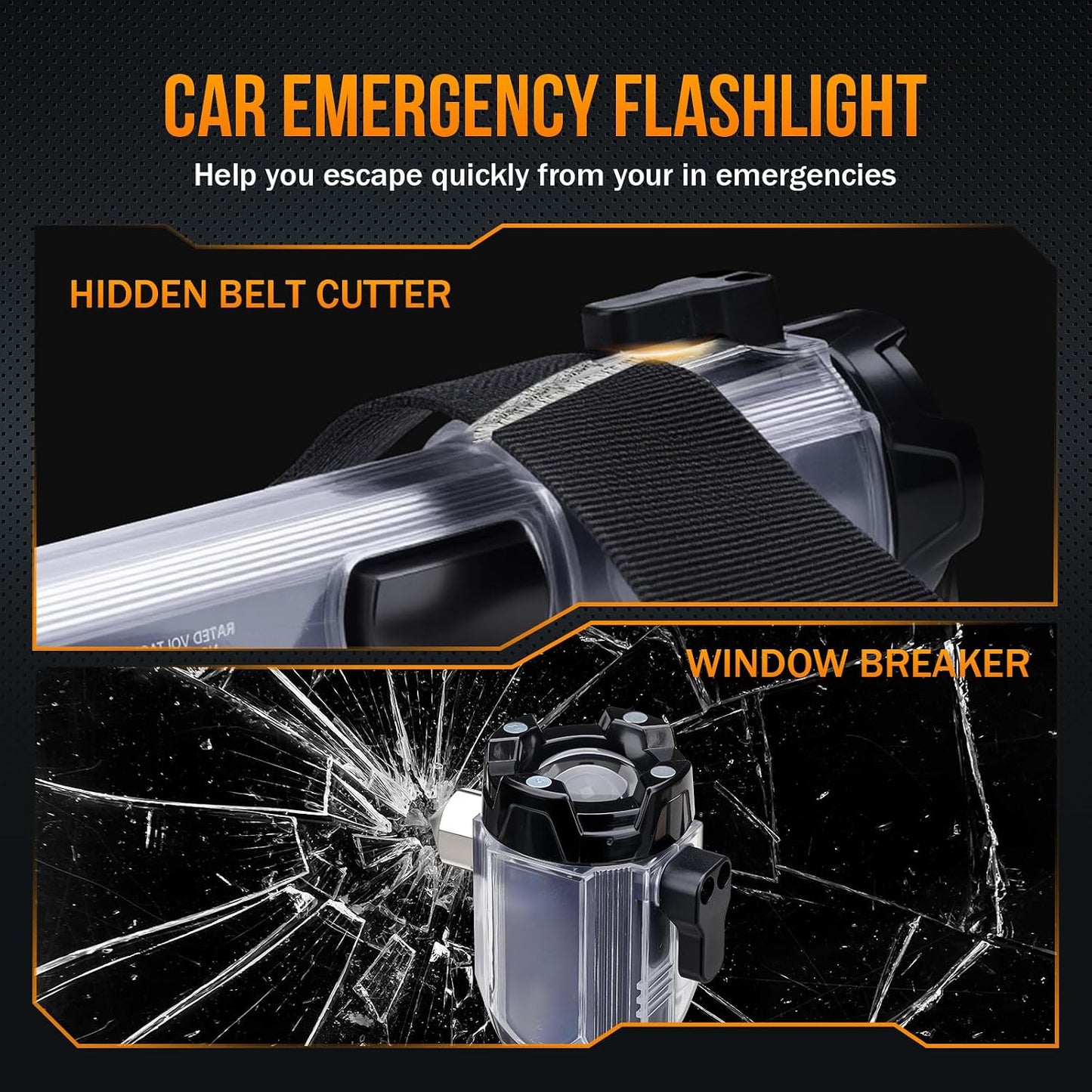 Car Emergency Flashlights Rechargeable 2Packs, 990,000L High Lumens Car Flashlight Emergency Kit, 7 Modes Tactical LED Flash Light with Window Breaker, Belt Cutter, Alarm Buzzer, Magnet, USB C for Car