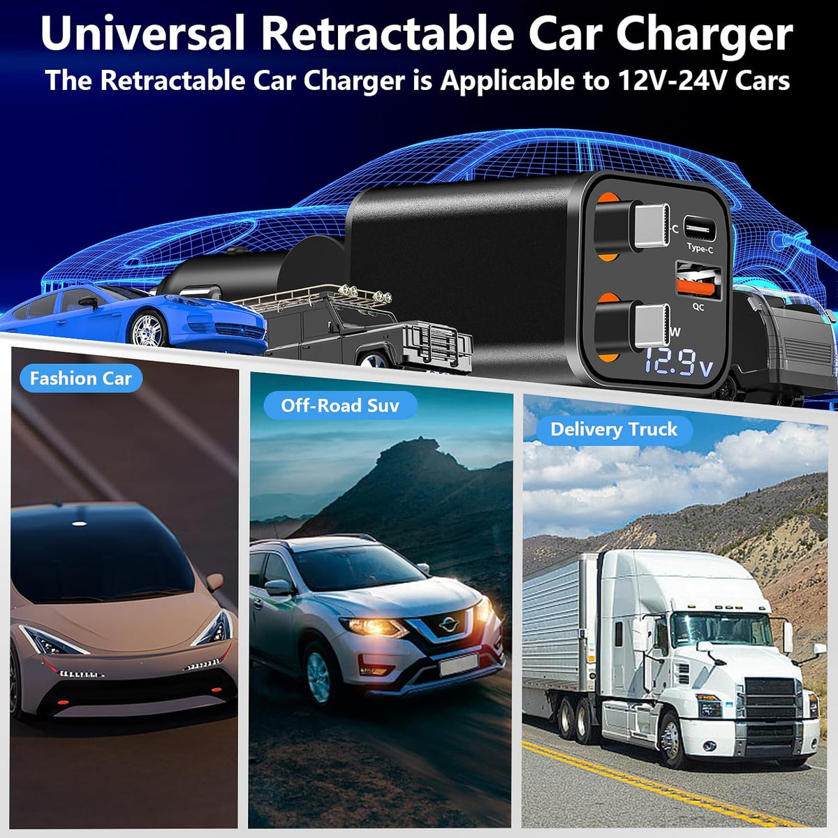 Apple MFi Certified Retractable Car Charger, 120W USB C Car Phone Charger