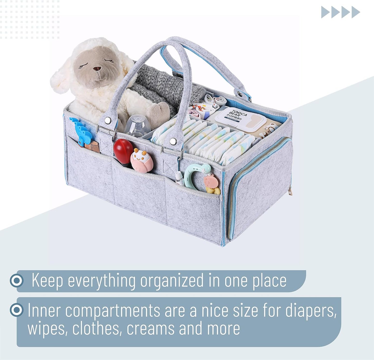 Mr. Pen- Baby Diaper Caddy Organizer, Gray, Blue Inside | Nursery Storage Bin and Car Organizer for Diapers and Baby Wipes